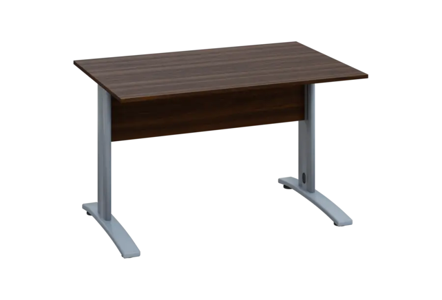 EPK 28 - 12 stůl kancelářský, kovová podnož stříbrná, deska 25 mm, široký 1200 mm, ořech královský